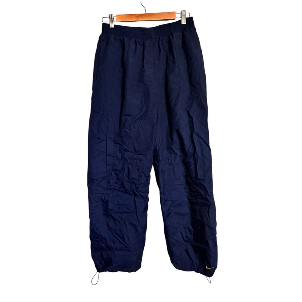 Nike Navy Blue Nylon Windbreaker Swoosh Pants Drawstring Bottom Men's Medium